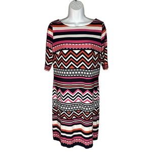 Eliza J Womens Size4 Dress Blue Orange Pink Elbow Length Sleeve Knee Length New!